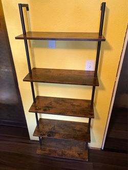 Ladder Shelf, 5-Tier, Wall-Mounted Bookshelf Bookcase Display Shelf