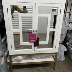 White mirrored cabinet With Good Metal legs 