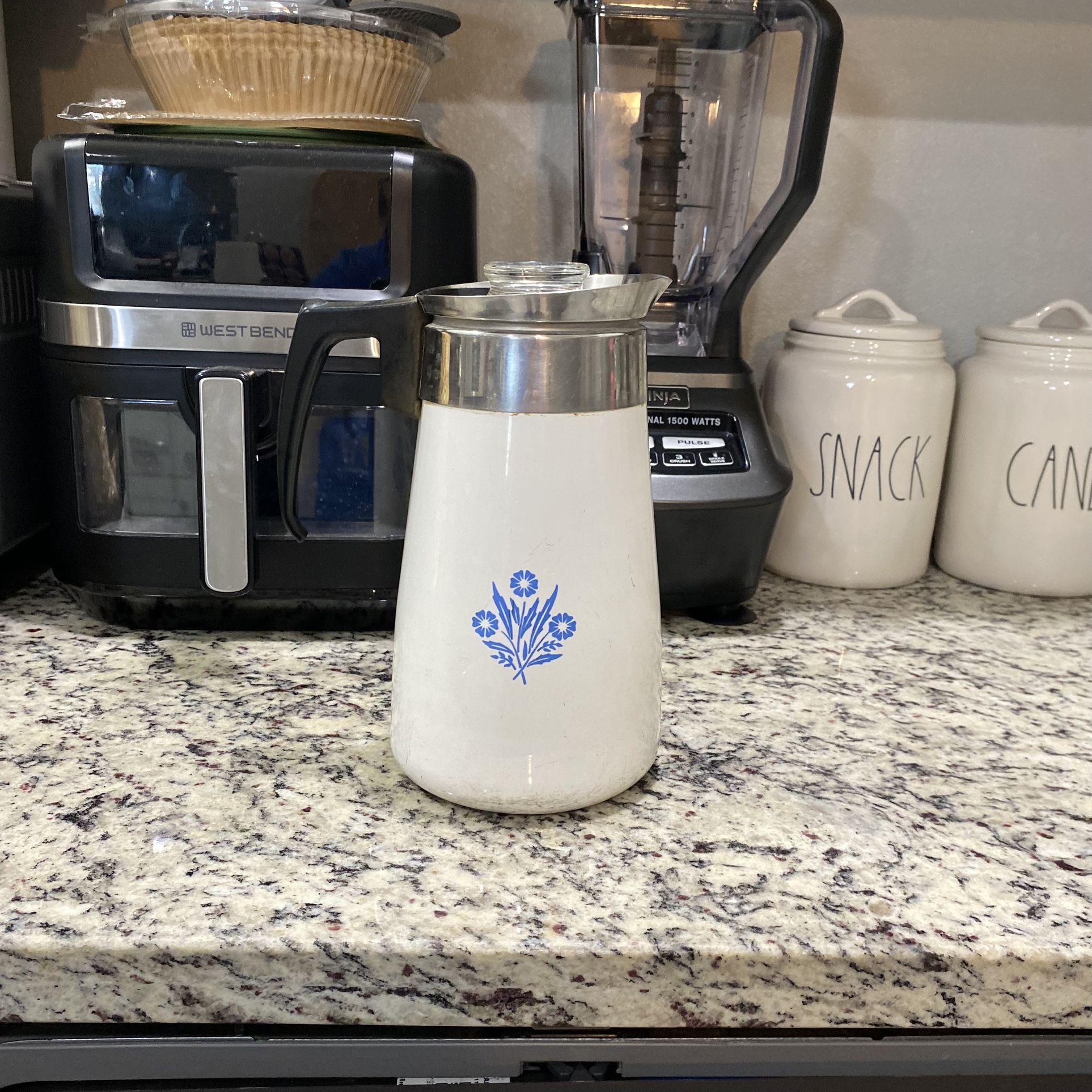 Corning Cornflower Blue 9 Cup Percolator with Basket & Lid Classic