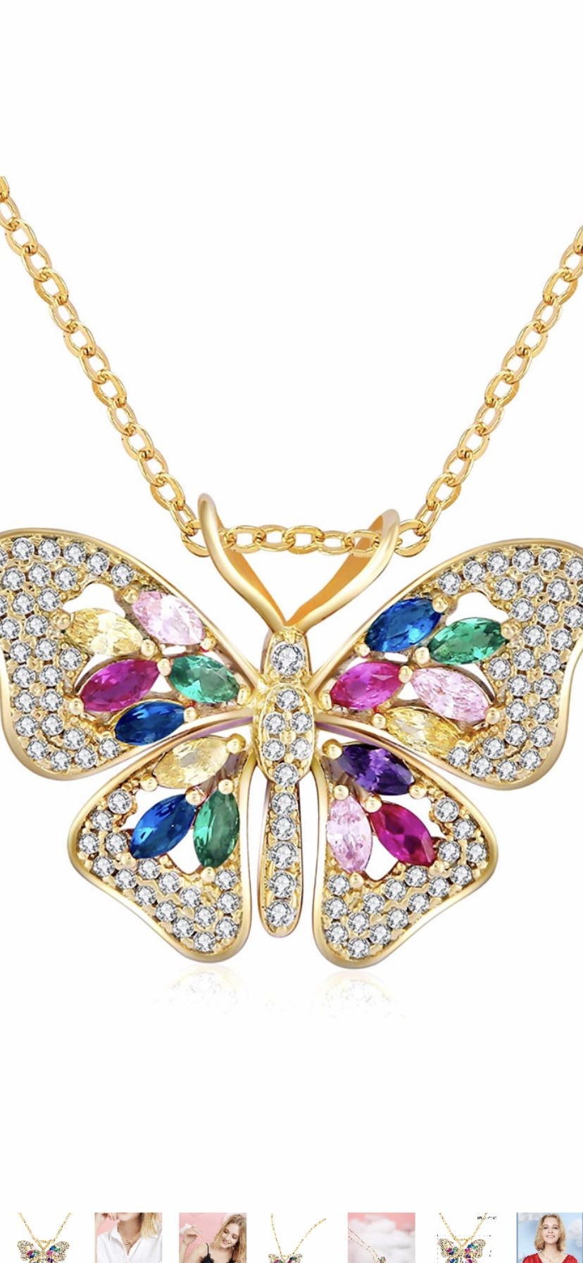 Colorful Butterfly Pendant Necklace,Gold Plated with CZ Jewelry Gifts for Mother's Day