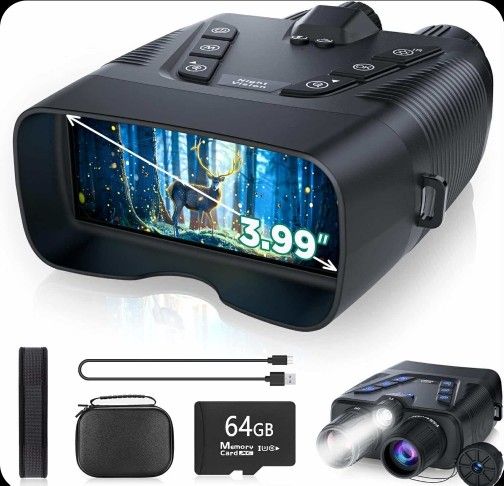 Night Vision Goggles, 58MP Full-Color 4K Night Vision Binoculars with 10000mAh Fast Charging Battery, 64GB Card, 3.99" Screen and 1968FT Viewing Range