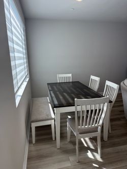 Dining Table Set with 4 Chairs + Bench
