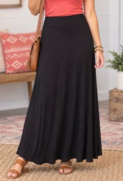 LuLaRoe Maxi Skirt Solid Black Fold-Over Waist Long Knit Skirt