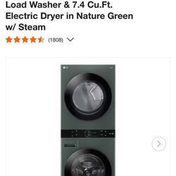 OPEN BOX LG WashTower Stacked SMART Laundry Center 4.5 Cu.Ft. Front Load Washer & 7.4 Cu.Ft. Electric Dryer in Nature Green w/ Steam