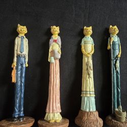 Whimsical! 4 Skinny Cat Pencil Figurines 7.5"x2" each Resin Vintage