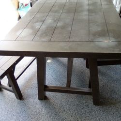 Grey Table With Bench And Three Chairs 