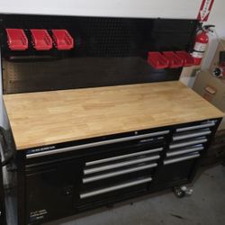 Heavy-Duty 62 in. W x 22 in. D 10-Drawer Black Tool Chest Mobile Workbench Cabinet with Pegboard Back