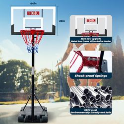 Portable Basketball Hoop, 5.6-10FT Adjustable Basketball Goal System, 44 Inch Outdoor Basketball Hoop & Goals for Kids, Youth, and Adults in The Backy