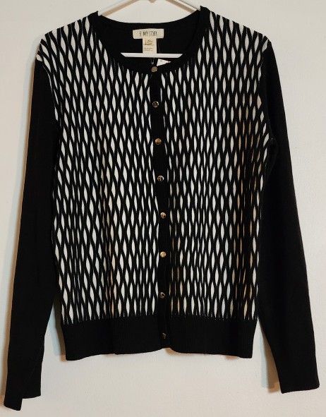 NWT B My Story Women's Cardigan Black and White Size XL