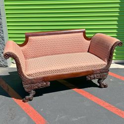 Antique Victorian Carved Mahogany Empire Duncan Phyfe Settee Sofa 