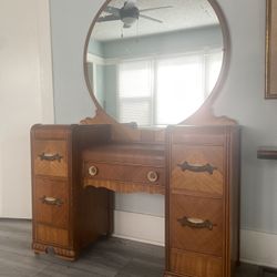 Gorgeous Antique Art Deco Waterfall Vanity & Mirror 