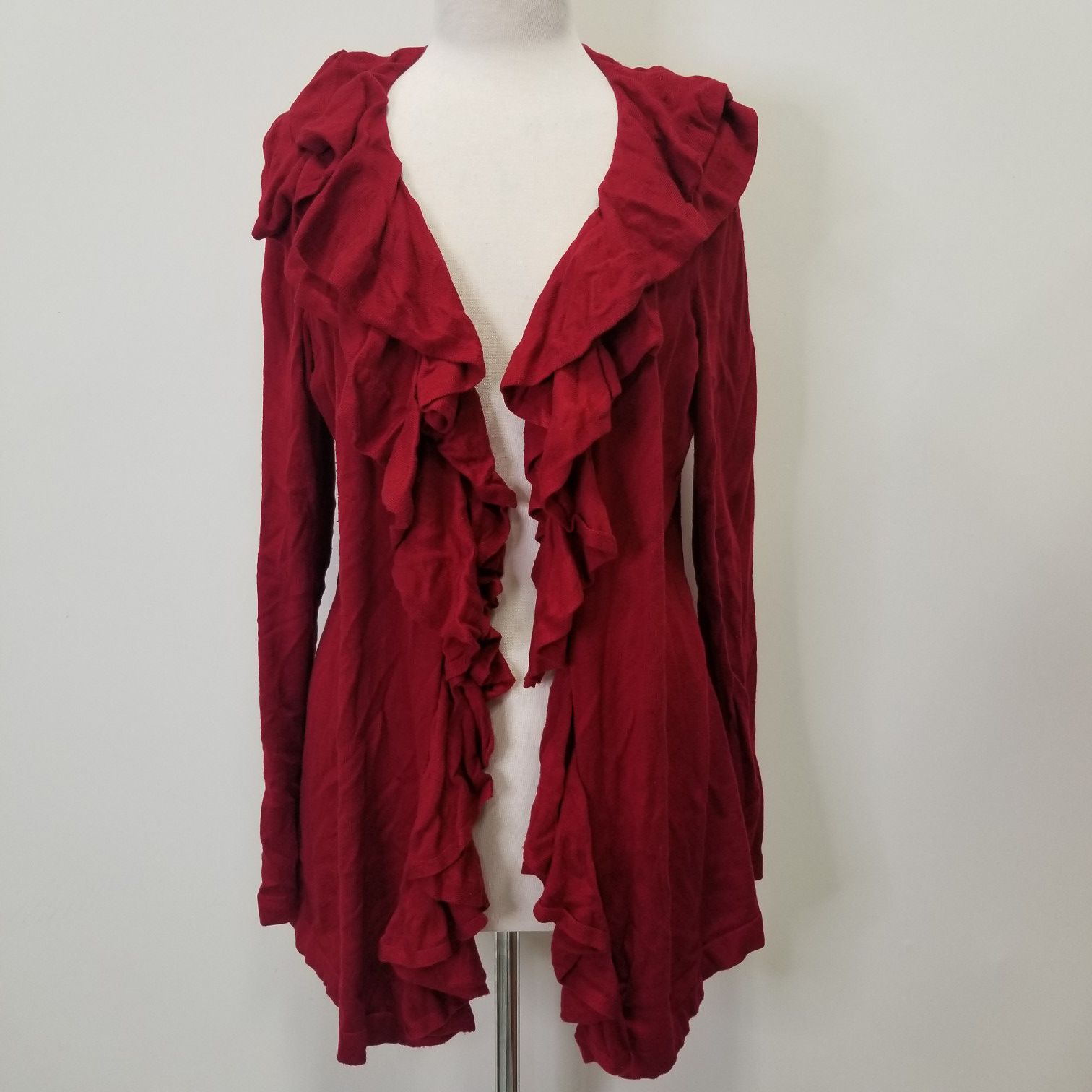 1X Ralph Lauren Red Silk & Cotton Ruffled Cardigan