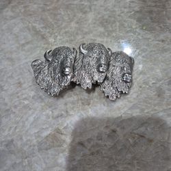 Vintage A. Goldstein Sterling Silver Teiple Bison Belt Buckle