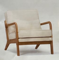 Mid Century Accent Chair w/ Wood Frame White Cushion Lounge Chair