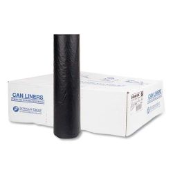 Inteplast High-Density Commercial Can Liners, 56 gal, 16 mic, 43" x 48", Black, Interleaved Roll, 25 Bags/Roll, 8 Rolls/Carton