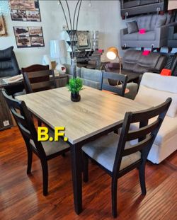 🏆 Dining Set 5 Pcs, Black Frame, Top Light Gray, New in the Box.