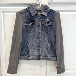 Hollister Womens S Hooded Denim Jacket Button Closure Blue Gray
