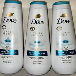 3 bottles Dove Body Wash For All Skin Types Care & Protect Antibacterial Protect