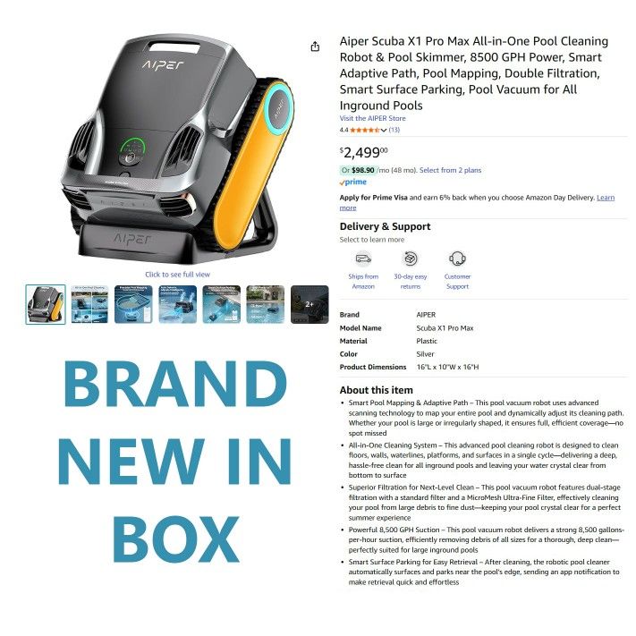 Aiper Scuba X1 Pro Max All-in-One Pool Cleaning Robot & Pool Skimmer