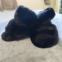 Black Plush Slippers