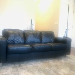 IKEA Black Leather Couch Set + Free Ottoman 