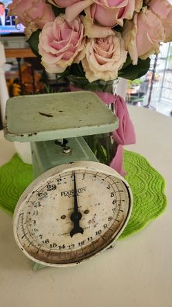 Hanson Kitchen Scale  Jadeite Green Farmhouse Metal Display Chicago Shabbychic Grannycore grandma