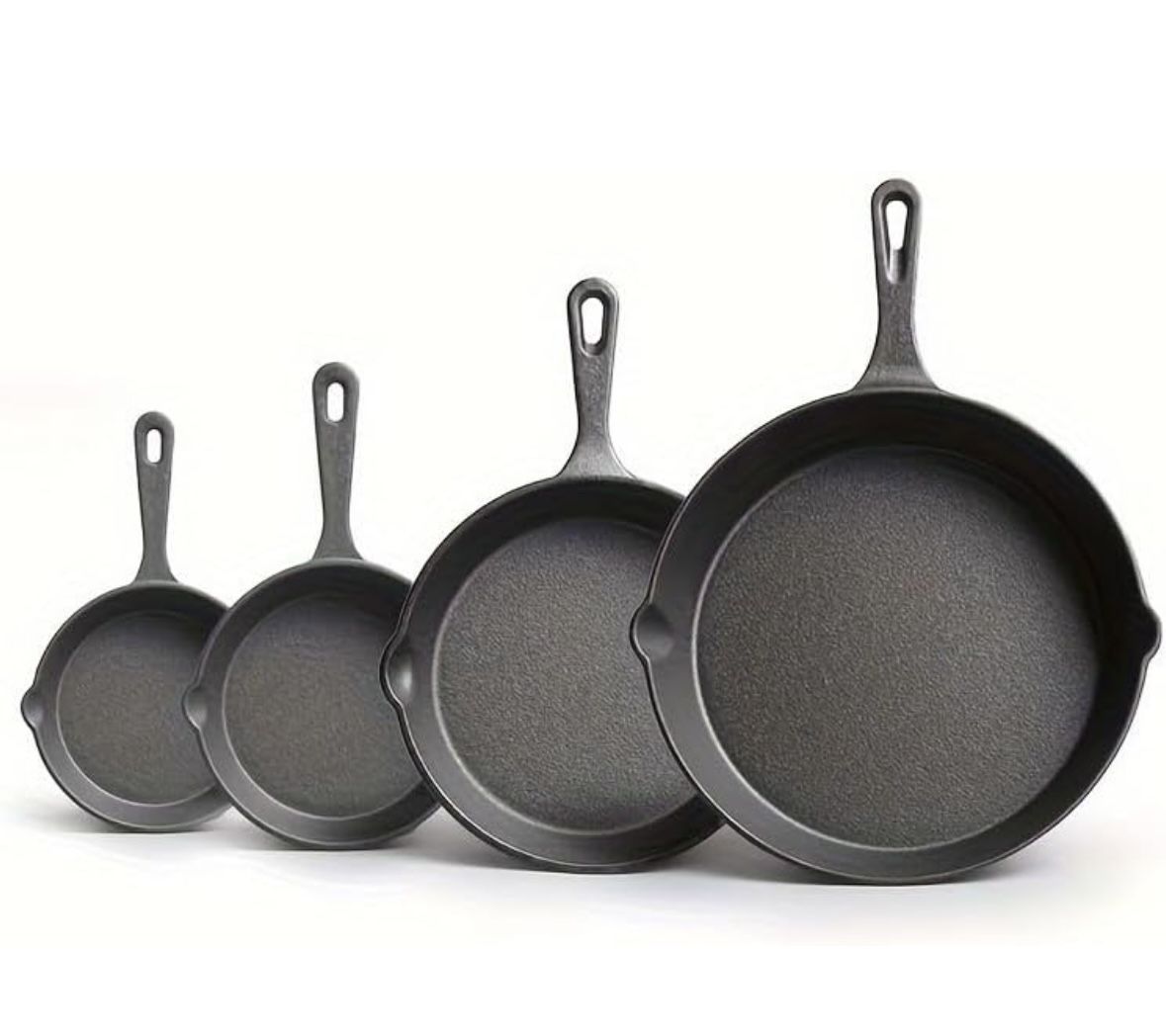 Aoran 4PC cast iron frying pan, deep fryer with drip nozzle, pre-adjusted oven safety cookware - cast iron - for indoor and outdoor cooking, camping a