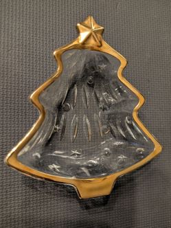 Vintage Studio Nova by Mikasa Crystal 6" Christmas Tree Candy Dish with Gold Rim
