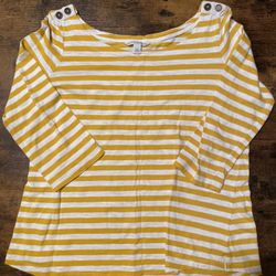 yellow & White Stripe Blouse With Buttons On Shoulders By Banana Republic L  | Porterville 