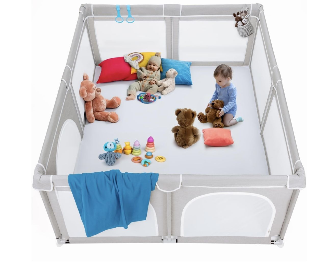 TODALE Playpen,size-79"L x 70"W x 27"H,color-gray