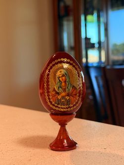 Russian Orthodox Christian wooden Easter egg