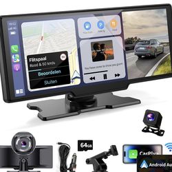 Wireless Portable Carplay Screen for Car - 10.26Inch Carplay & Android Auto Car Touch Stereo, with 4K Dash Cam, Backup Camera,Bluetooth,GPS Navigation
