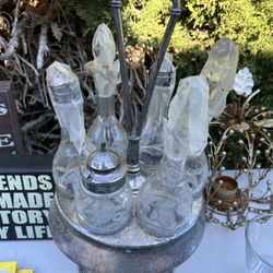 Vintage Silver Plate Cruet Set W/ Caddy