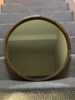 Large Round Wood Frame Wall Mirror, 28”
