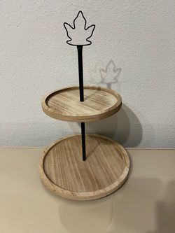 NEED GONE - Two-Tier Wood Tray Stand - NEW