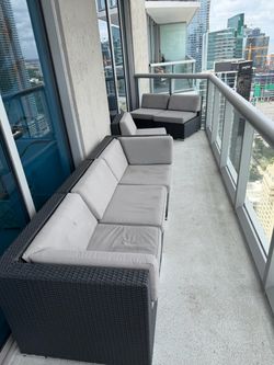 Ohana Collection 7-Piece Outdoor Patio Furniture Sectional Conversation Set, Black Wicker with Gray Cushions