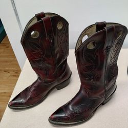 Vintage Durango Black CHERRY Dragon Leather Cowboy Western BUCKAROO Rockabilly Flame Boots 8 EE

