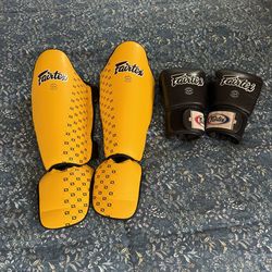 Fairtex Muay thai Gloves And shin Guards