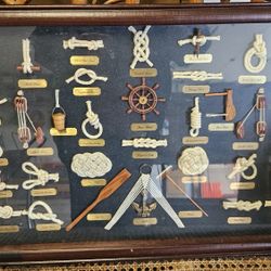 Vintage Sailors Knots Nautical Tools Shadow Box Wood Framed Wall Art 24x16”