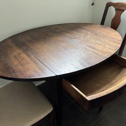 Charming Antique Drop Leaf Table + 2 Folding Chairs – Space Saving & Beautiful 