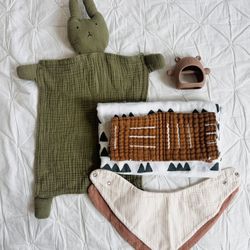 Baby Accessory Set - Bibs, Blanket, Burp Cloth And More