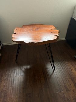 Live Edge Wood Slab Side Table with Hairpin Legs