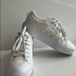 Adidas Nizza Platform Womens Triple White Canvas Shoes Sneakers Size 7