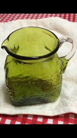 Vintage Crackle Glass Pitcher. 4" Tall.