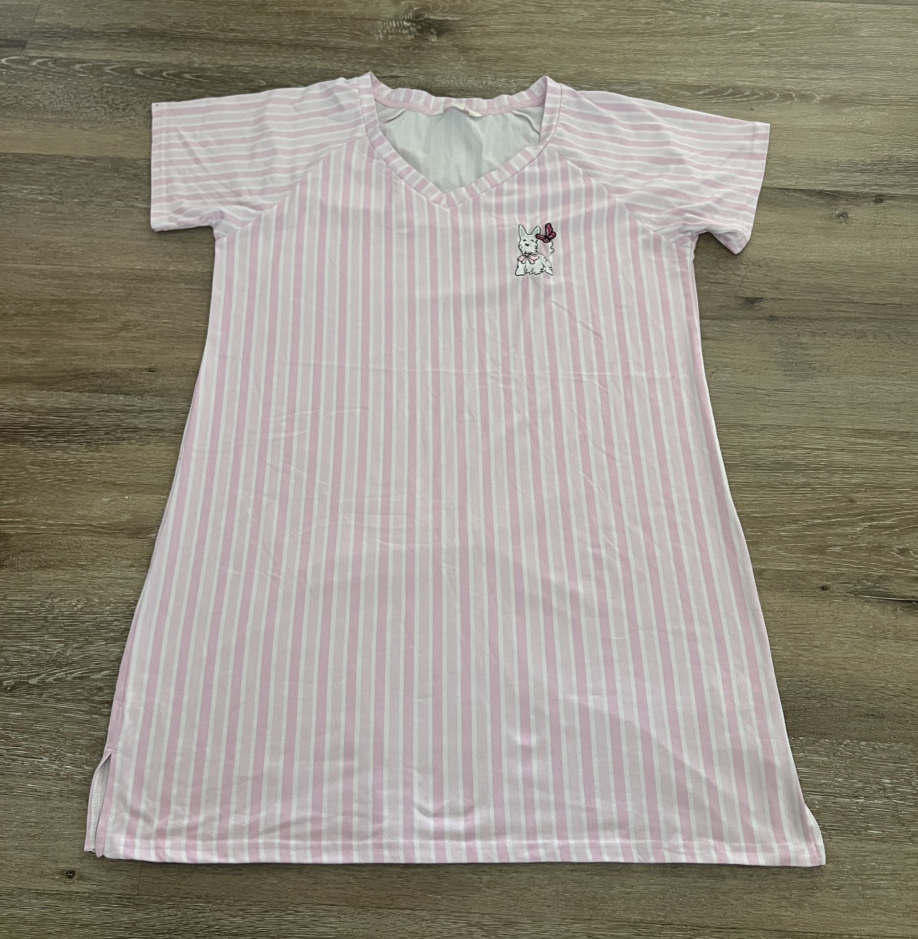 Laura Ashley Super Soft Sleep Shirt Nightgown Westie Dog Pink White Womens Sz M