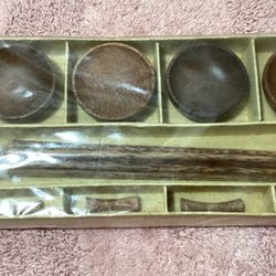 Wasabi Soy Miniature Serving Bowls, Chopsticks And Chopsticks Rests 4 Piece Wooden Dipping Bowl Set - Vintage New Set, Quality Set 