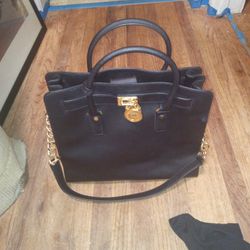 Michael Kors Hamilton Satchel Bag with Gold Chain - Black

