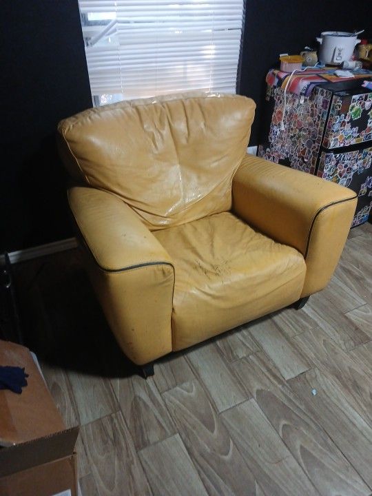 Yellow Leather Couch For Sale!!