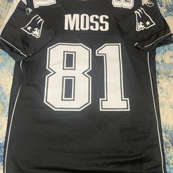 RARE New England Patriots Mens Jersey Randy Moss #81 Sewn Reebok NFL Football Blk XL