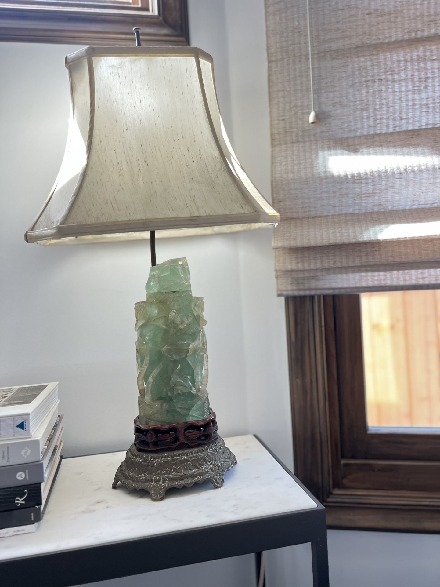 Antique Chinese Carved Jade Table Lamp (Fluorite)